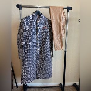 Gold & Blue Thread Work Men’s Shirwani and Pants set